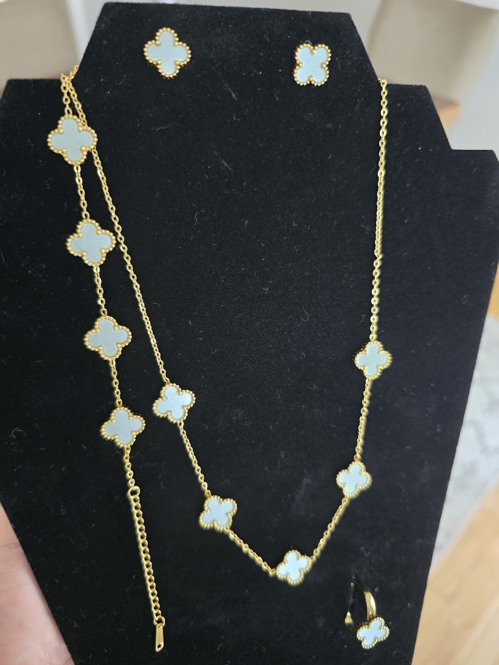 Gold-Tone White Clover Necklace, Bracelet & Earring Set